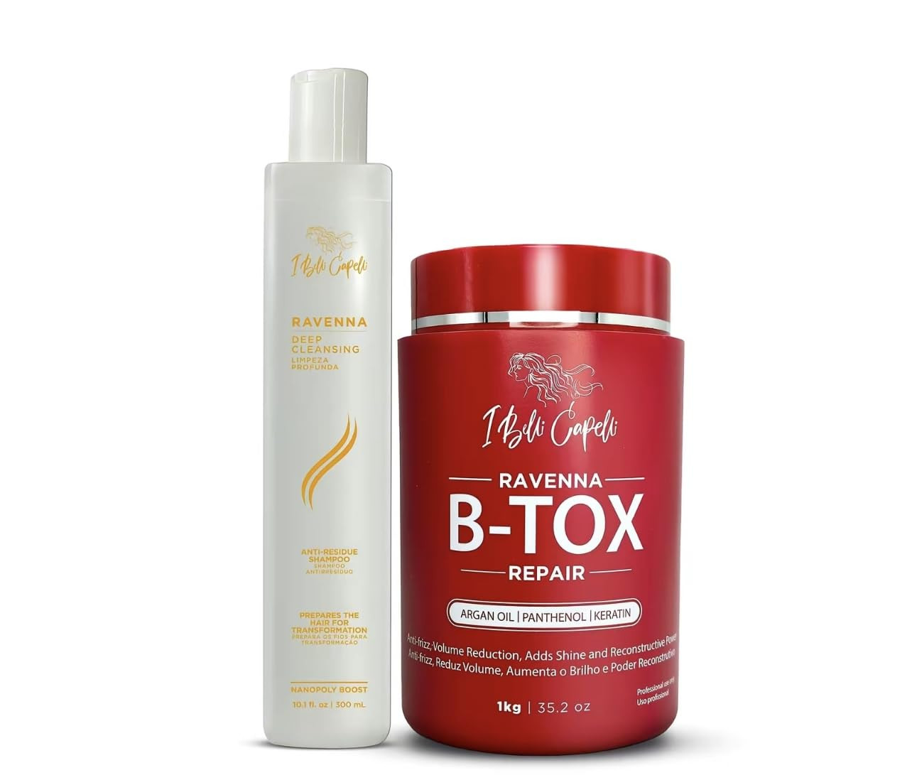 Ravenna - Kit de tratamiento para el cabello, mascarilla capilar B-tox de 1 kg/35.02 oz + champú antirresiduos de 10.1 fl oz/10.1 onzas líquidas - Champú reparador y aclarador para un | Amazon (US)