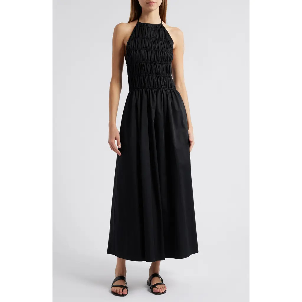 Solid & Striped The Meira Halter Neck Cotton Sundress in Noir at Nordstrom, Size Small | Nordstrom