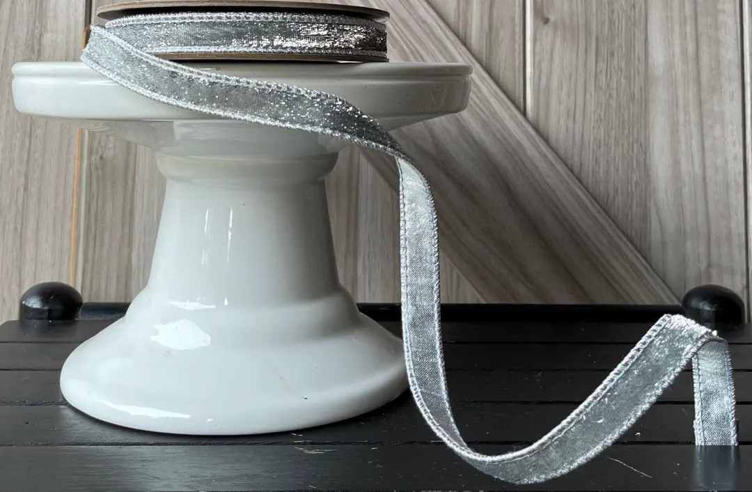 10 Yards, .50 Inch Wired Ribbon, Silver Velvet Ribbon, Silver Ribbon, Lame Velvet Ribbon, Christm... | Etsy (US)