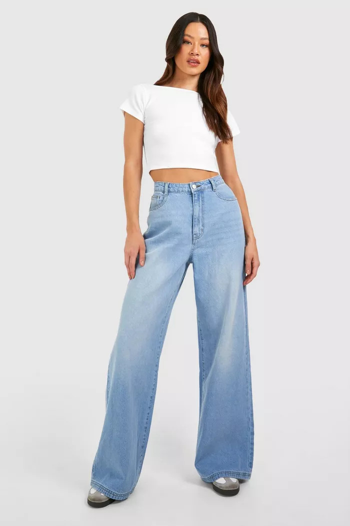 Tall Blue Washed Wide Leg Jeans | boohoo (US & Canada)