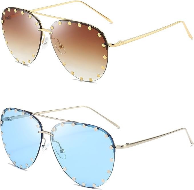 Dollger Studded Sunglasses for Women Fashion Studded Aviator Sunglasses Metal Frame UV 400 | Amazon (US)