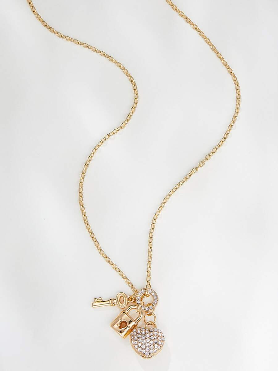 Rhinestone Heart Charm Necklace | SHEIN