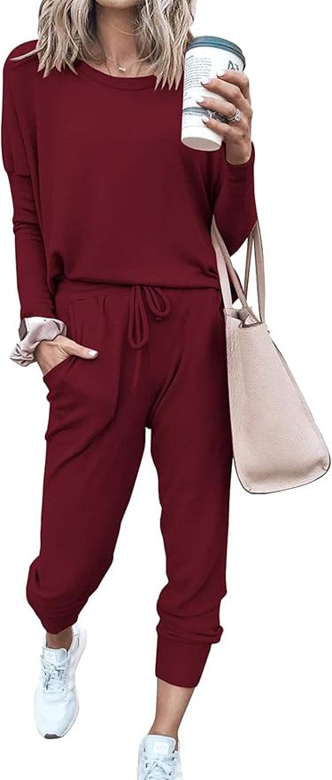 PRETTYGARDEN Women Fall 2 Piece Lounge Outfit Long Sleeve Tops High Waisted Jogger Pants Set Spri... | Amazon (US)