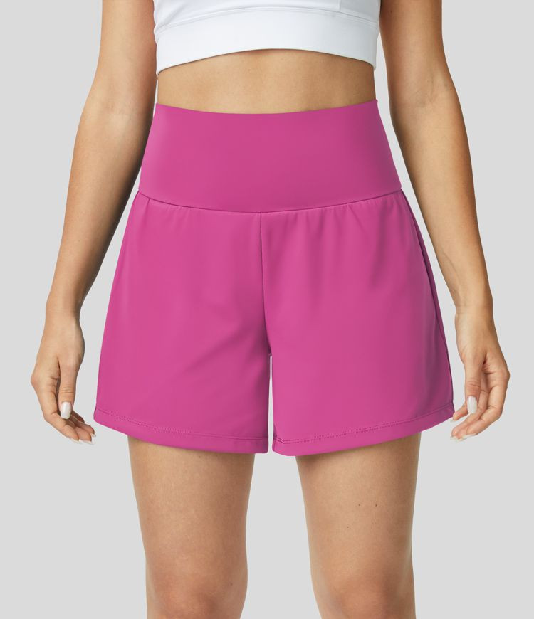 Super High Waisted Back Pocket & Side Hidden Pocket 2-in-1 Yoga Shorts 5''-Longer Length | HALARA
