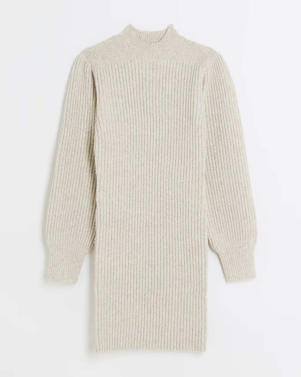Cream knitted puff sleeve jumper mini dress | River Island (US)