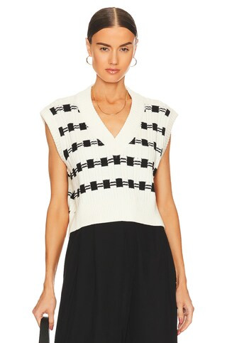 L'Academie Danelea Cropped Vest in Ivory & Black from Revolve.com | Revolve Clothing (Global)