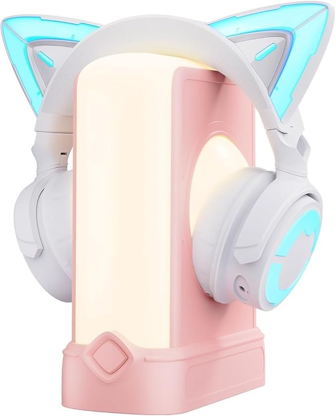 YOWU RGB Cat Ear Headphones CE White and Crystal Headphone Stand Pink, Accessories for The Ultima... | Amazon (US)