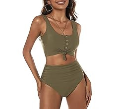 ZAFUL Women's High Waisted Bikini Scoop Neck Swimsuit Two Pieces Bathing Suit | Amazon (US)