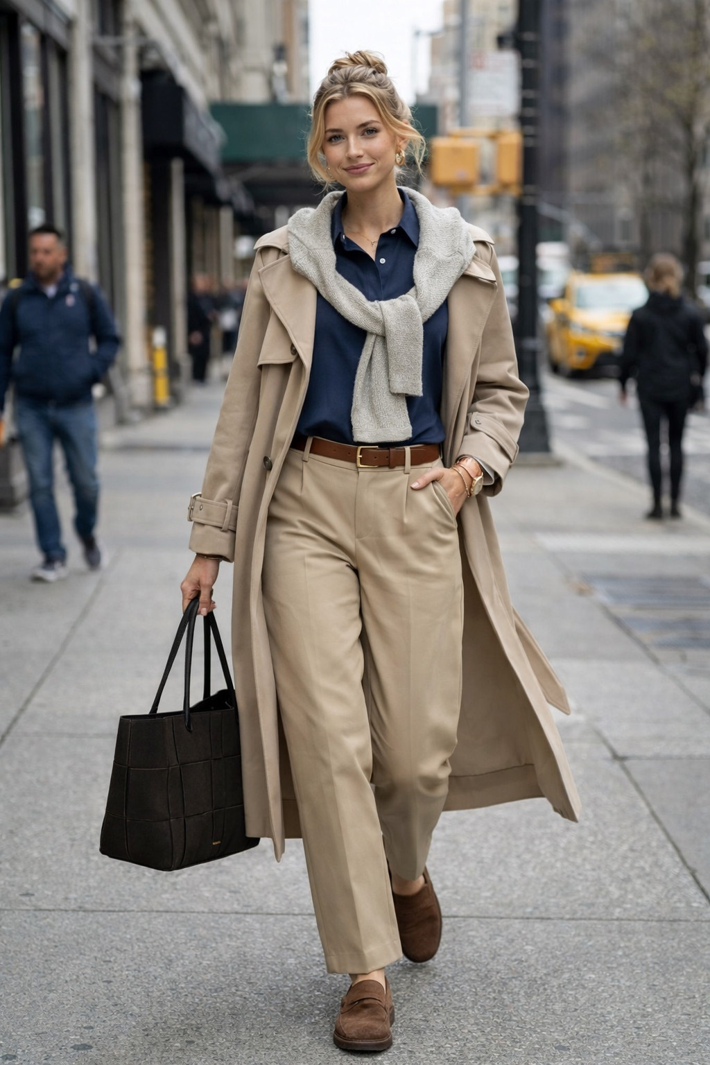 Spring outfit for work in trench coat beige trousers blue navy shirt 

#LTKeurope #LTKspringtrends #LTKspring