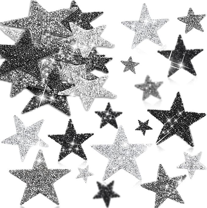 60 Pieces Star Shape Rhinestone Appliques Iron on Star Patches Rhinestone Glitter Star Patches Bl... | Amazon (US)