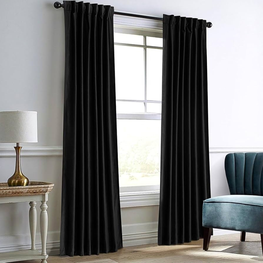 Dreaming Casa Darkening Black Velvet Curtains for Living Room Thermal Insulated Rod Pocket Back T... | Amazon (US)