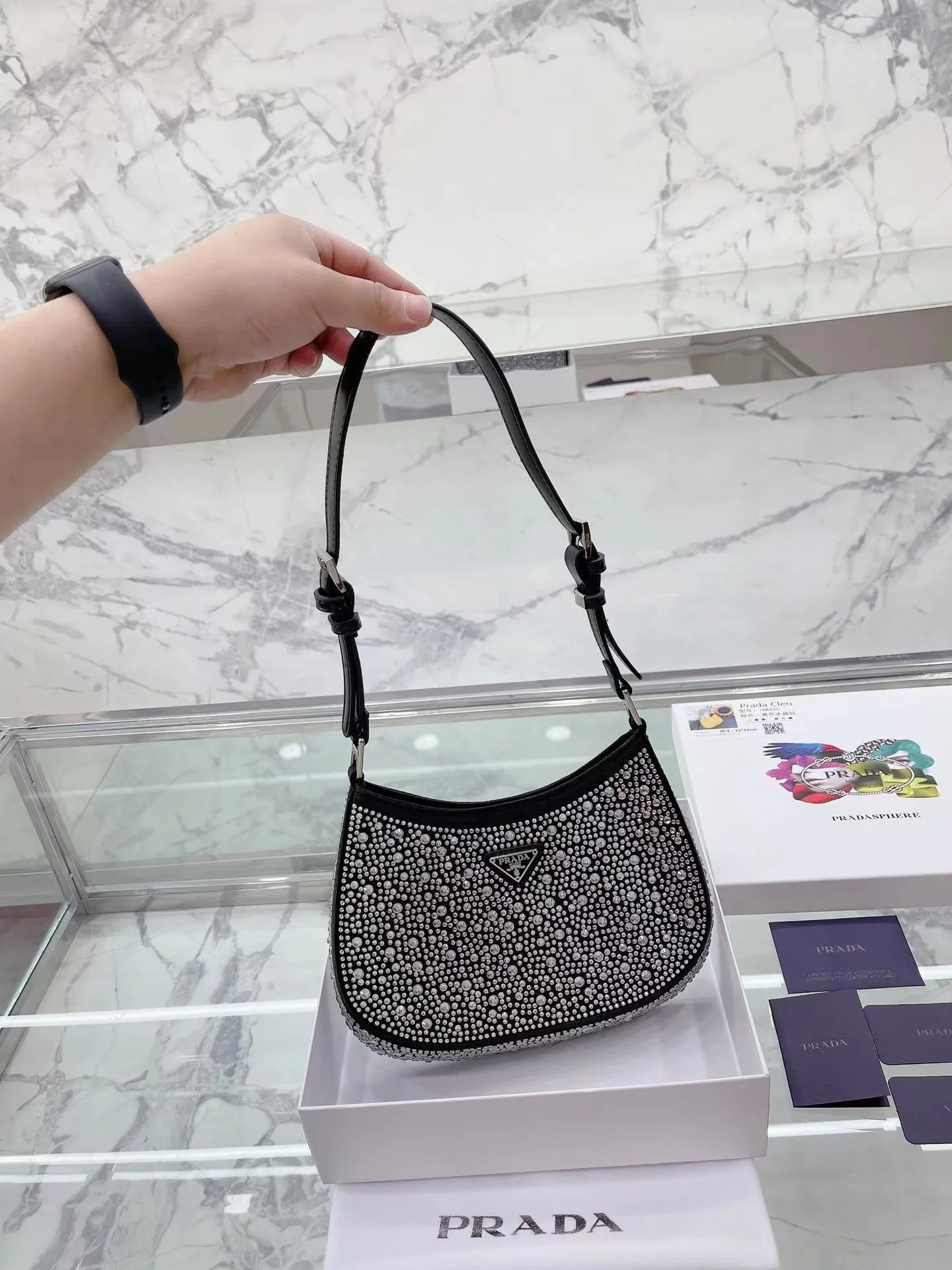 Prada re edition Duchesse and imitation crystal hobo underarm bag fashion women Designer Shoulder... | DHGate