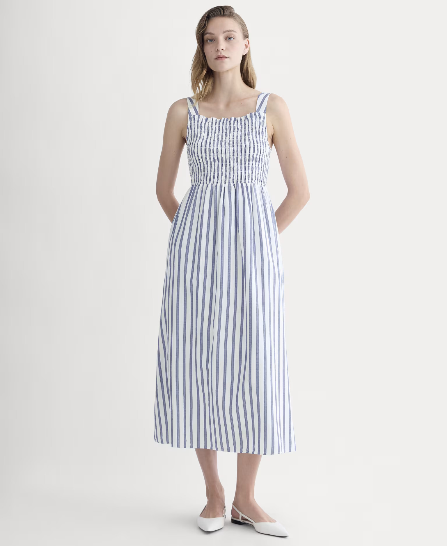 Women's Gauze Smock Dress by Everlane in White/Mazarine Blue, Size XS | Everlane