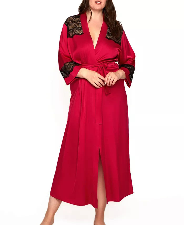 Women's Plus Size Luxury Long Robe Trimmed in Lace | Macys (US)