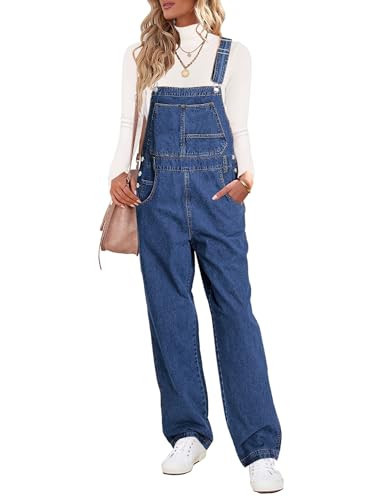 Luvamia Wide Leg Jean Overalls - Women's Stretchy Denim Jumpsuit - Reef Blue - Size 12/14 | Amazon (US)