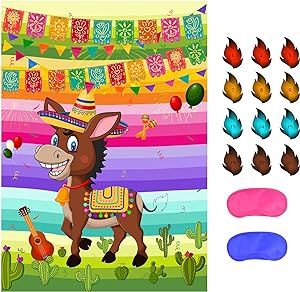 NEBURORA Pin The Tail on The Donkey Mexican Donkey Game with 24Pcs Tails Cinco De Mayo Party Mexi... | Amazon (US)
