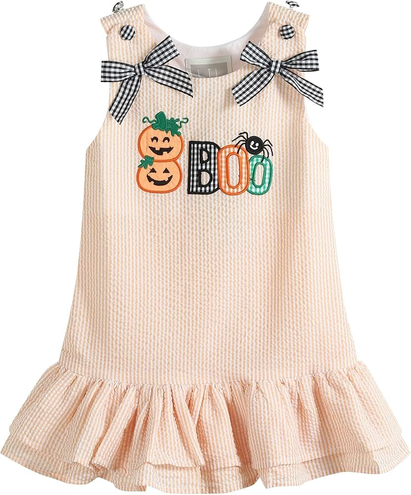 Lil cactus Orange Seersucker Halloween Boo Ruffle Dress | Amazon (US)