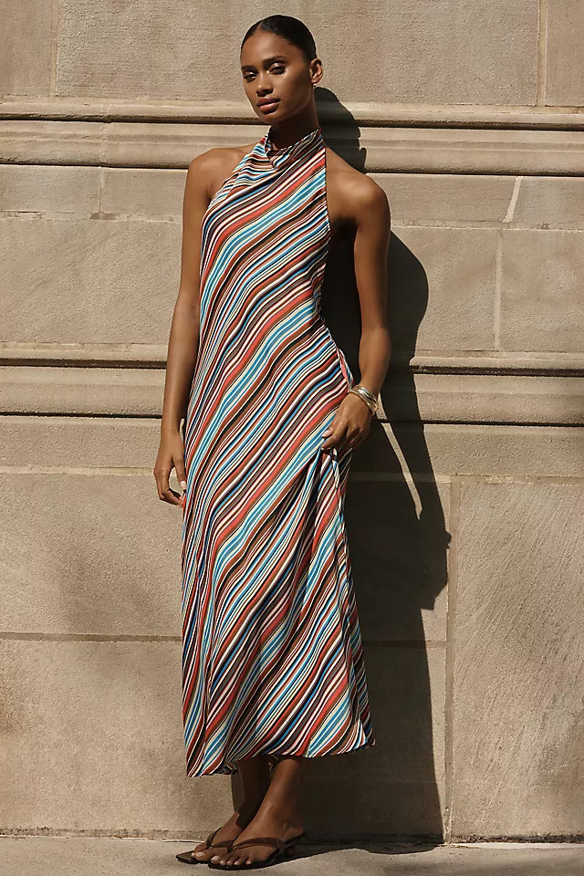 Jamie Satin Halter Midi Dress | Anthropologie (US)