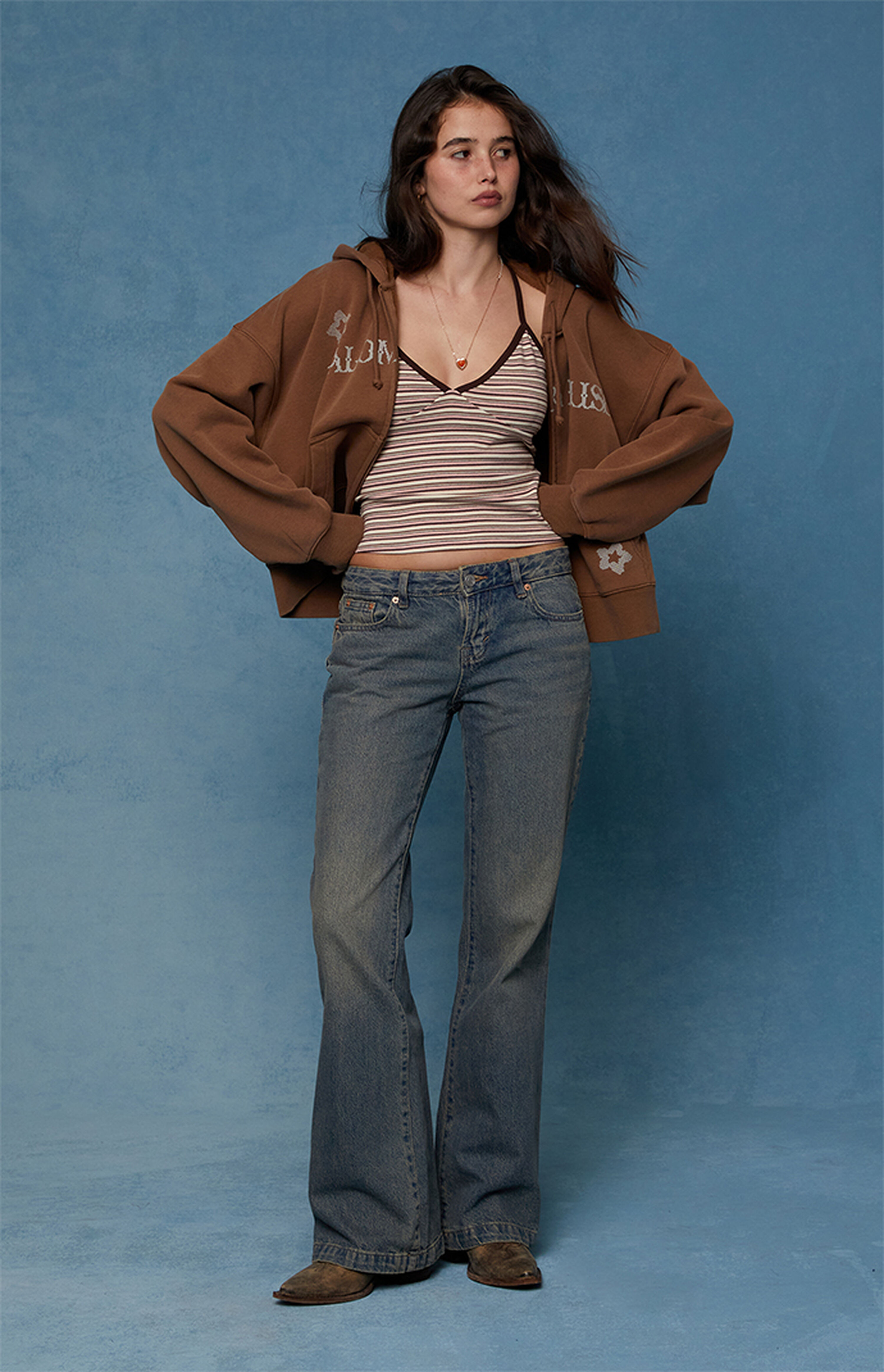 Pacsun Jade Low Rise Bootcut Jeans Button Pocket Dark Blue | PacSun