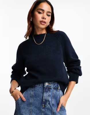 ASOS DESIGN boxy crew neck sweater in navy | ASOS (Global)