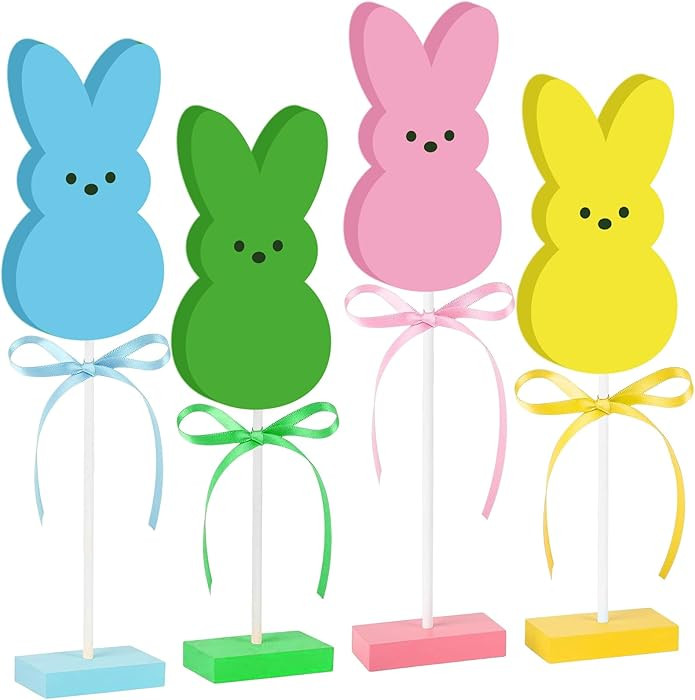 4 Pcs Easter Tiered Tray Decor Set Wooden Easter Bunny Signs Colorful Bunny Table Decorations Spr... | Amazon (US)