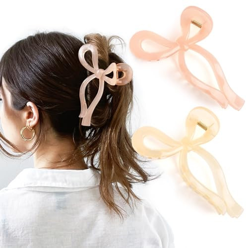 Yanibest Elegant Bow Hair Claw Clips Stylish Large Hair Clips for Thin and Thick Hair | Holiday Gift for Teen Girls | Chic Hair Styling Accessories for Women (Beige/Pink) | Amazon (US)