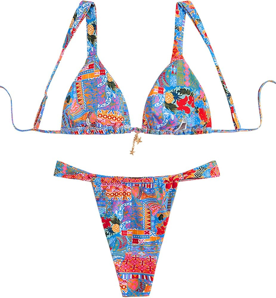 RoseSeek Women's 2 Piece Floral Tropical Print Bikini Set Boho Triangle Bathing Suit Tie Backless... | Amazon (US)
