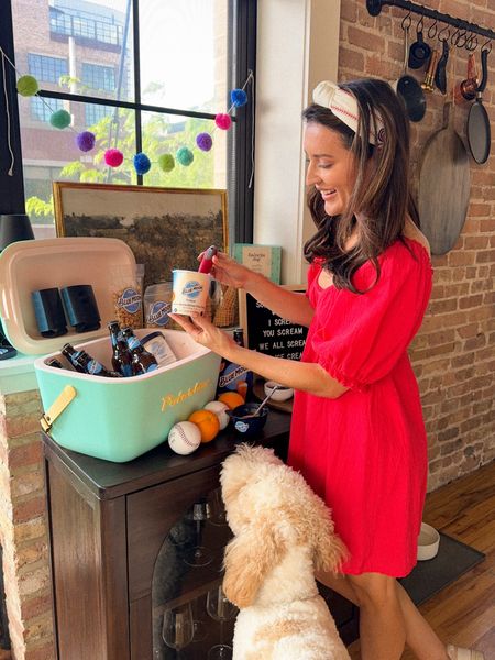 Little red dress (linking similars) + Cubs baseball headband. Several red dress options that would be cute for Memorial Day weekend! Linked our cute and colorful cooler too!

#LTKParties