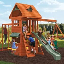 KidKraft Ridgeview Deluxe Clubhouse Wooden Swing Set | Wayfair | Wayfair North America