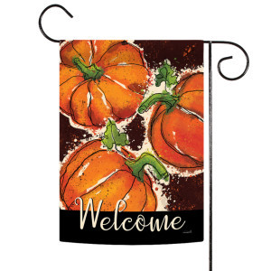 Orange and Green Harvest Painted Pumpkin Welcome Outdoor Rectangular Double Sided Garden Flag 18" x 12.5 | Christmas Central