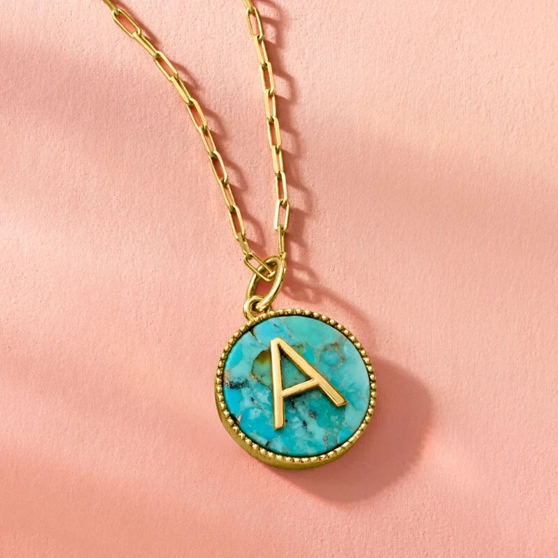Turquoise Initial Pendant Necklace in 18kt Gold Over Sterling | Ross-Simons
