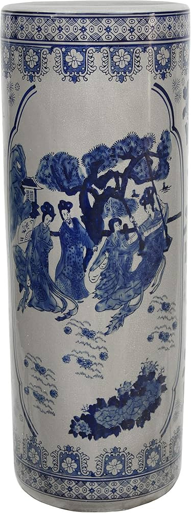 Oriental Furniture 24" Ladies Blue & White Porcelain Umbrella Stand | Amazon (US)
