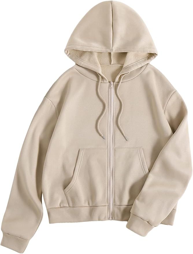 SOLY HUX Women's Zip Up Long Sleeve Drawstring Hoodie Pocket Sweatshirt Jacket | Amazon (US)