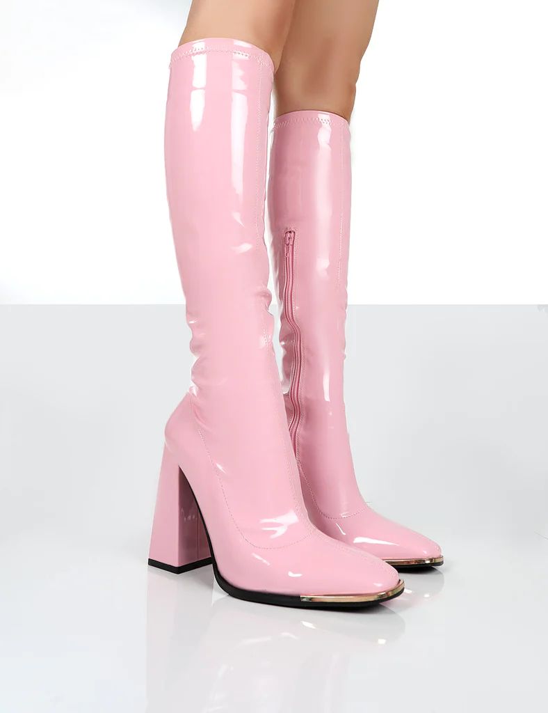 Caryn Pink Pu Knee High Heeled Boots | Public Desire (US & CA)