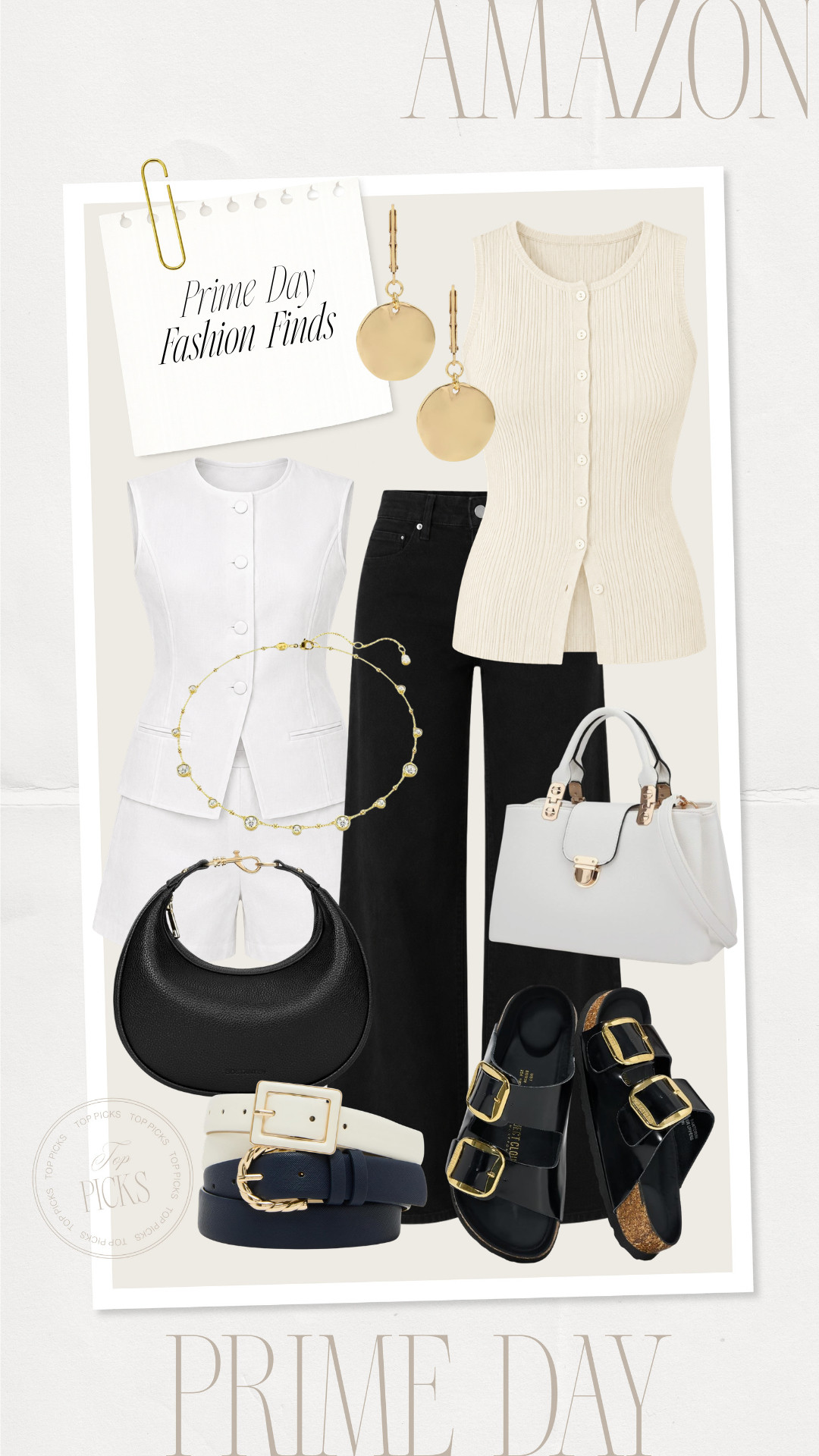 Super chic style finds on sale with Amazon Prime Days!

black jeans, black denim, wide leg pants, matching set, white set, knit tank top, black handbag, white handbag, top handle bag, black sandals, slides, summer shoes, summer footwear, summer sandals, black belt, white belt, gold earrings, gold bracelet, neutral fashion, black and white fashion 

 #LTKgrwm #LTKootd #LTKSaleAlert