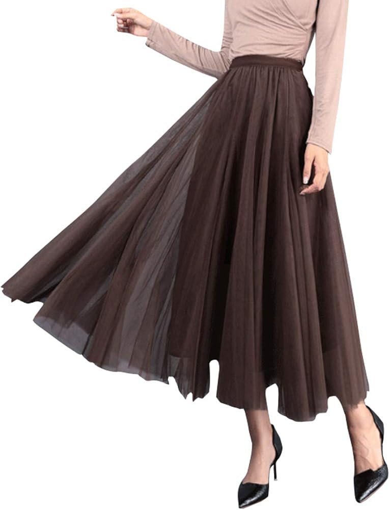 Tulle Skirts for Women Pleated Layered Tutu Skirt Ladies Elegant Flowy Long Skirts Bridesmaid Wed... | Amazon (US)