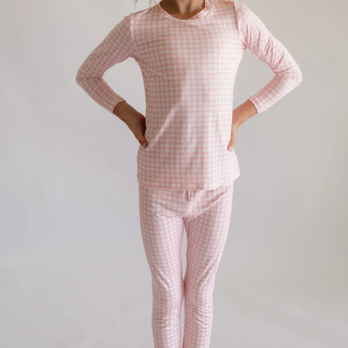Youth Pajama Set in Pink Gingham | Silks Design