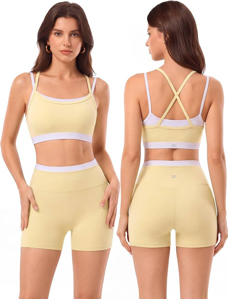 2 Pieces Workout Sets for Women,Seamless Athletic Short with Double Layer Sports Bra,Gym Matching... | Amazon (US)