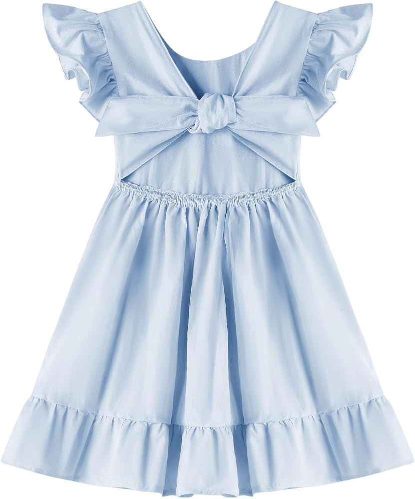 Dutebare Toddler Girls Dress Cotton Linen Ruffle Backless Sleeveless Kids Casual Party Dresses | Amazon (US)