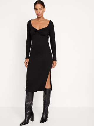 Fitted Twist-Front Rib-Knit Midi Dress for Women | Old Navy (US)