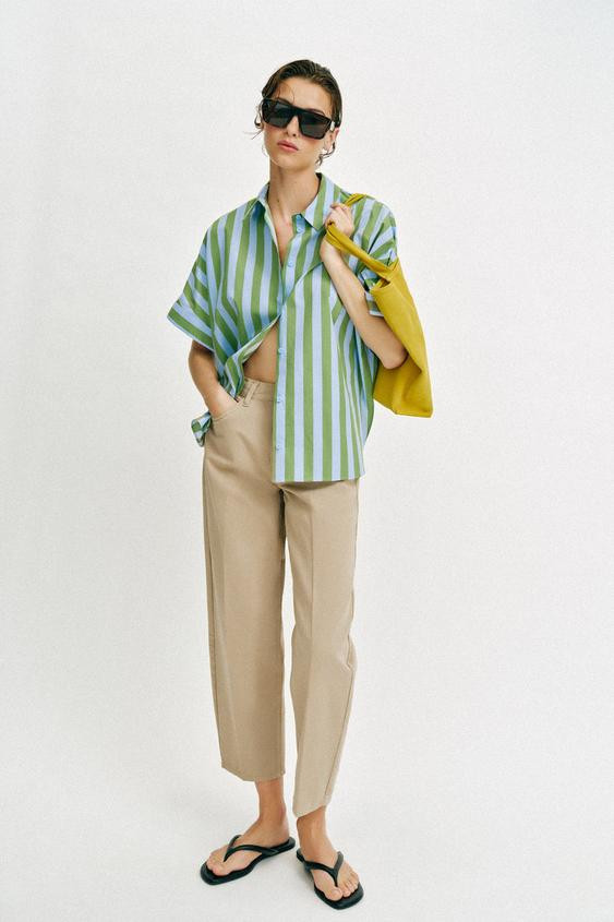 IRONED STRIPE BARREL PANTS | Zara US