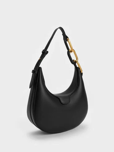 Black Kora Metallic-Accent Moon Bag | CHARLES & KEITH UK | Charles & Keith UK