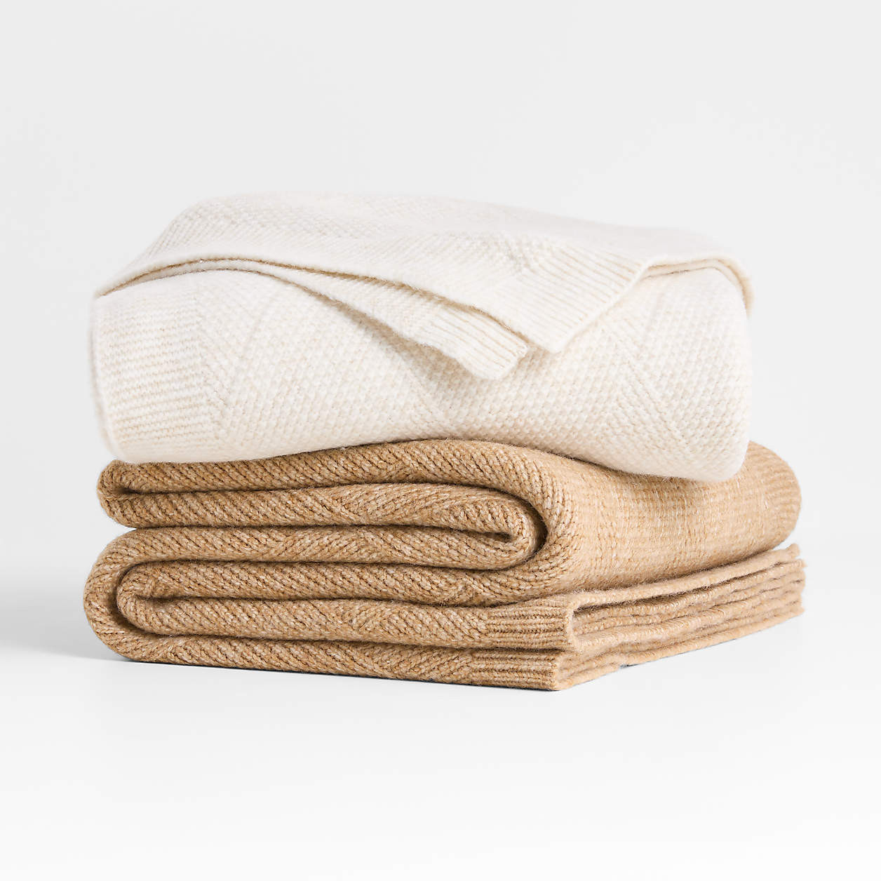 Diamond Knit 70"x55" Camel Tan Throw Blanket | Crate & Barrel | Crate & Barrel