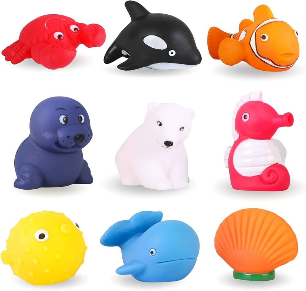XY-WQ Bath Toys No Hole, for Infants 6-12& Toddlers 1-3, No Hole Bathtub Toys (Sea Animals, 9 Pcs... | Amazon (US)