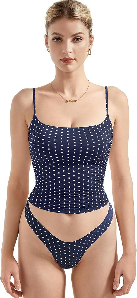 SUUKSESS Women Double Line Square Neck Tank Top Summer Y2K Going Out Basic Cami Shirt | Amazon (US)