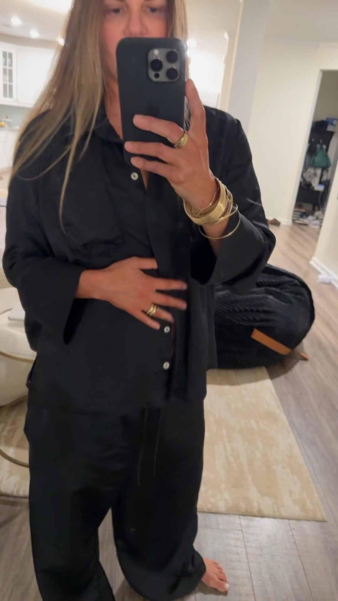 The perfect silky pajama set!! Drawstring, oversized, and pockets!   