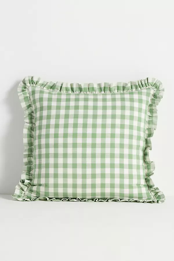 Ana Cotton Gingham Printed Ruffle Pillow | Anthropologie (US)