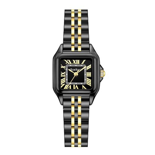 Szaikyri Classic Square Watches for Women with Roman Numerals Ladies Casual Dress Watch (Gold and Black) | Amazon (US)