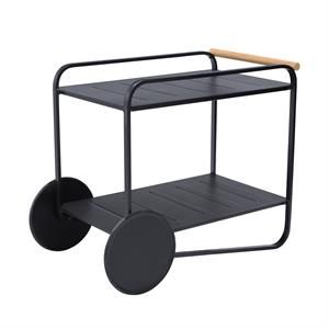 Portals Outdoor Accent Cart in Black and Natural Teak Wood Accent | Cymax