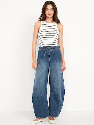High-Waisted Pull-On Barrel Jeans | Old Navy (US)